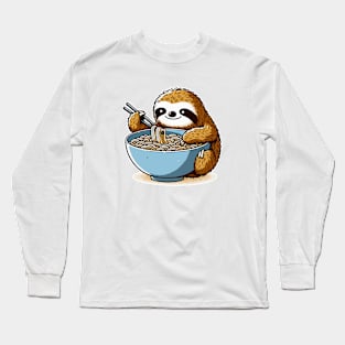 Sloth Cartoon Eat Ramen Long Sleeve T-Shirt